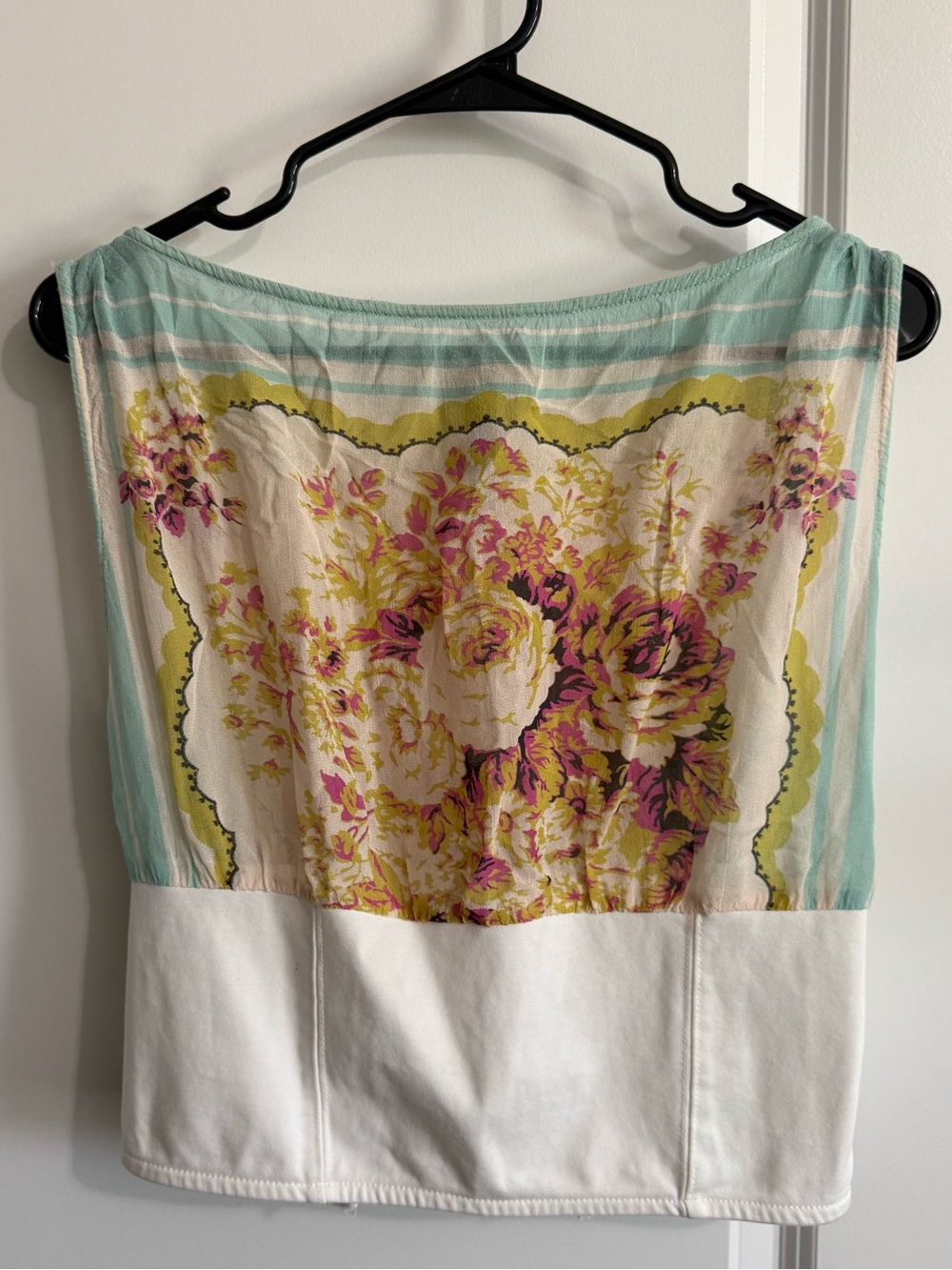Anthropologie Floral Mint Green Cream White Blouse